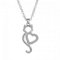 Rhinestone Kitty Heart Necklace